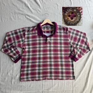Vintage 90's Polo Shirt Men's L Rugby Style Long Sleeve Plaid Basic Equipment